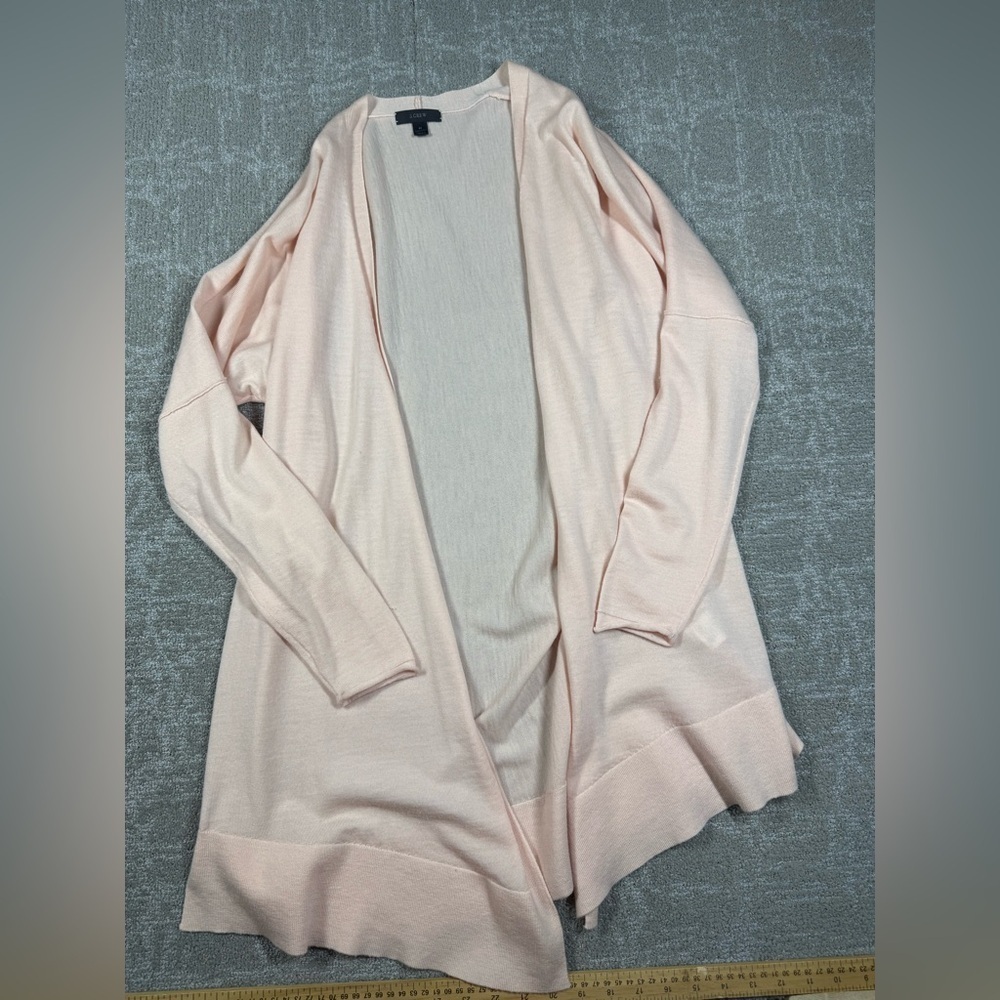 J. Crew 100% Wool Open Front Plush Pink Cardigan Sweater Women Size Medium